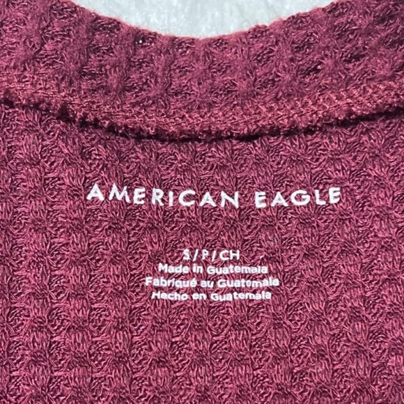American Eagle Womens Burgundy Waffle Knit LS Shirt Thermal Sweater Size Small - Picture 5 of 8